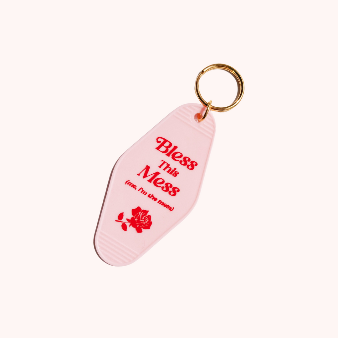 'Bless This Mess' Motel Tag Keychain-Party Mountain Paper Co.-Crying Out Loud